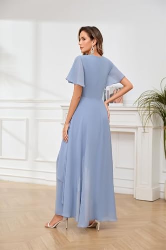 2 Pieces Mother of The Bride Pant Suits for Women V Neck Short Sleeve Chiffon Formal Wedding Outfits2