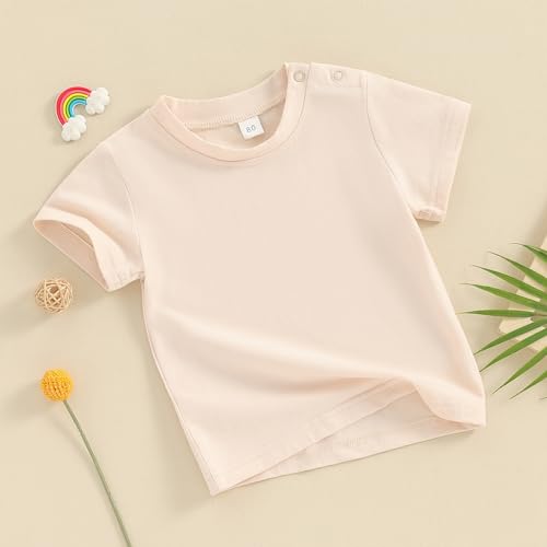 Image of Toddler Baby Boy Girl Short Sleeve Crew Neck T Shirt Pullover Sweatshirt Summer Basic Tee Solid Casual Clothes