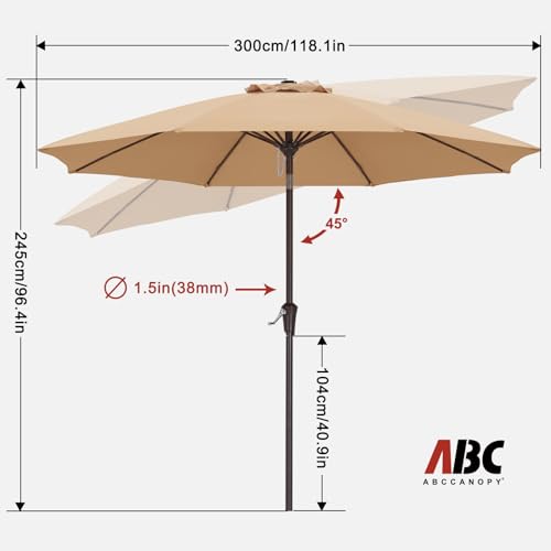 Image of ABCCANOPY 10FT Patio Umbrella Outdoor 8 Ribs Table Umbrella(Tan) | Fade & UV Resistant Fabric,8 Fiberglass Ribs,Smooth Crank System,Wind Resistance,Great for Patio,Backyard,Garden,Deck