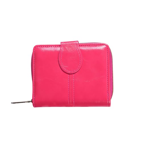 GSHLLO Small Size PU Leather Wallet Ladies Short Zipper Purse Credit Card Holder Wallet Money Cash Coin Pocket Women Solid Colour Fashion Wallet with Photo Window for Birthday Hot Pink
