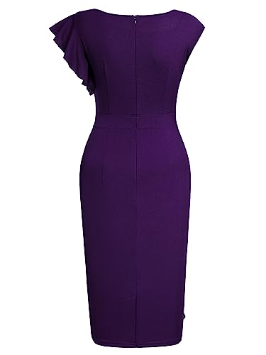 Image of AISIZE Women's Pinup Vintage Ruffle Sleeves Cocktail Party Pencil Dress