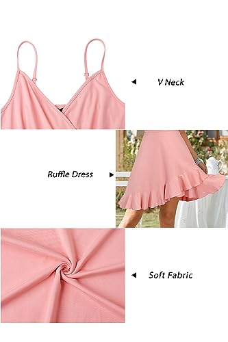 Image of ULTRANICE Womens Summer Dresses Floral V Neck Ruffled Hem Spaghetti Spring Casual Beach Outfits Flowy Wrap Sun Dress