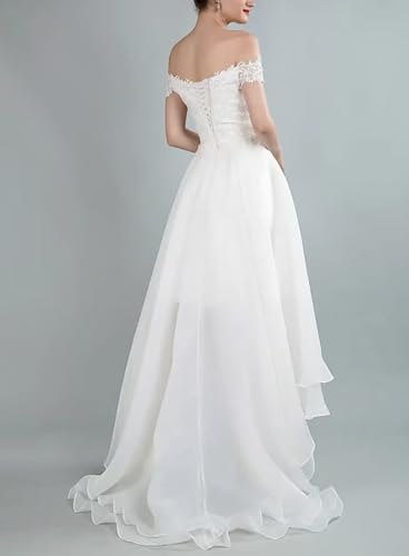 High Low Wedding Dresses for Bride Off The Shoulder Tulle A Line Long Lace Applique Bridal Dress for Women2