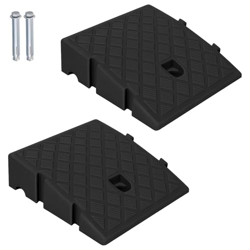 Jinfanshurich - Lot de 2 rampes de trottoir - 25 x 27 x 7 cm - Rampe de seuil portable avec 2 boulons d'extension - En plastique - Pour escalier, allée, trottoir, moto, scooter, voiture