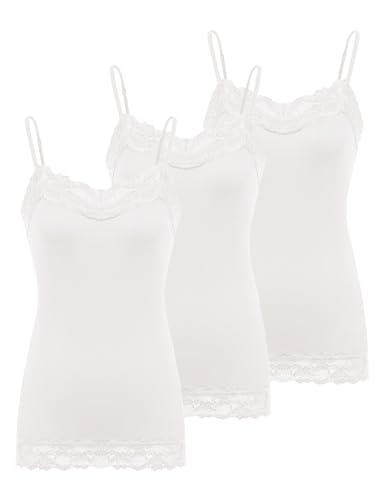 Image of Kate Kasin Women's Adjustable Spaghetti Strap Lace Trim Cami Tunic Tank Top 3PACK