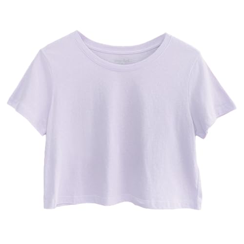 Image of Womens 100% Cotton Crop Tops Short Sleeve Crewneck Loose Fit Basic Tee Summer Casual Workout T-Shirt Fashion Clothes