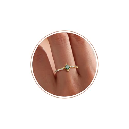 Birthstone Rings Birthday Gifts for Women Teen Gifts Trendy Stuff Dainty 14k Gold Plated Non Tarnish CZ Ring for Her Anniversary Jewelry for Sister Daughter Wife