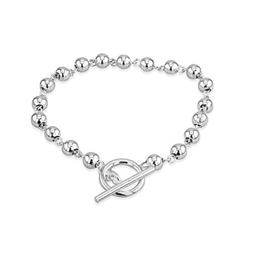 Image of Tuscany Silver Women's Sterling Silver 4mm Beads T-Bar Bracelet of 19cm/7.5"