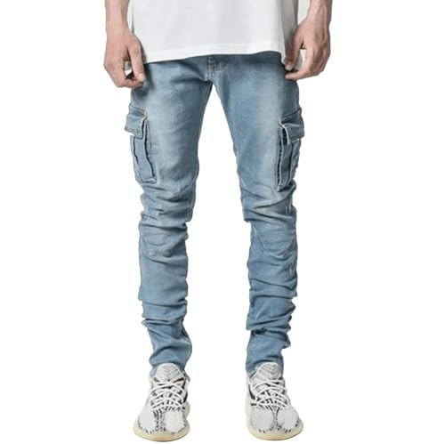 Slim Fit Jeans for Men Stretch Ripped Skinny Jeans Pants Distressed Straight Leg Flex Waist Cargo Denim Pants2