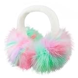 WATAME Earmuffs for Women Girls Faux Fur Fuzzy Headband Foldable Ear Covers Cold Weather Accessory (Colorful 2)