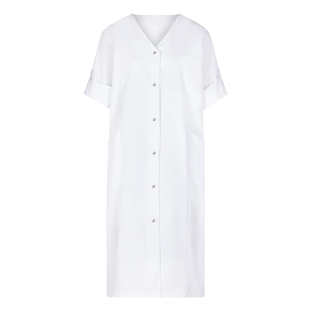 EXNER Bata de laboratorio para mujer, manga larga, cuello en V, mezcla de algodón