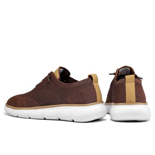 Image of KEEZMZ Mens Casual Dress Sneakers Fashion Mesh Oxfords Business Walking Work Shoes Comfortable Lightweight Breathable Soft Sole Brown, 7