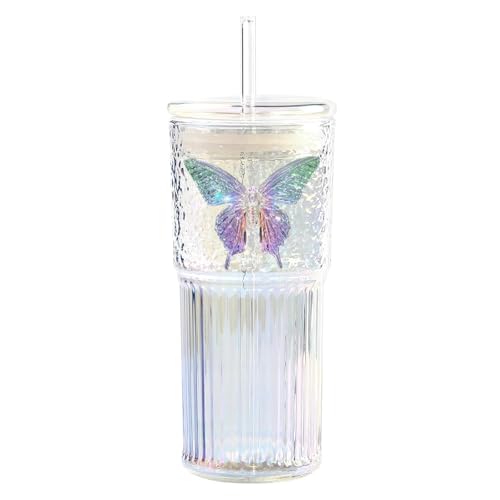 Telain 1 Vaso De Zumo Con Diseño De Mariposas, Vasos De Cóctel De Doble Moda Antigua, Vasos De Cóctel De 16 Onzas Mariposas