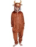 ABENCA Highland Cow Onesie Kids Costume Animal Girls One Piece Pajamas Cosplay Halloween Christmas.Brown.140