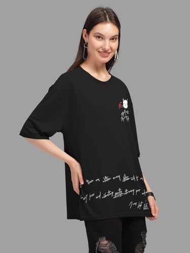 Image of HELLCAT Beige Trendy Printed Oversized T-Shirt for Women