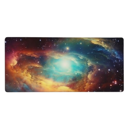 Tapis de souris XXL galaxie à bords cousus et base en caoutchouc de précision