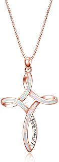 WINNICACA Celtic Knot Necklace Sterling Silver Created Opal Love Knot Pendant Necklaec Jewellery Gifts for Women,Engraved 'faith hope love' at the Celtic Cross Necklace