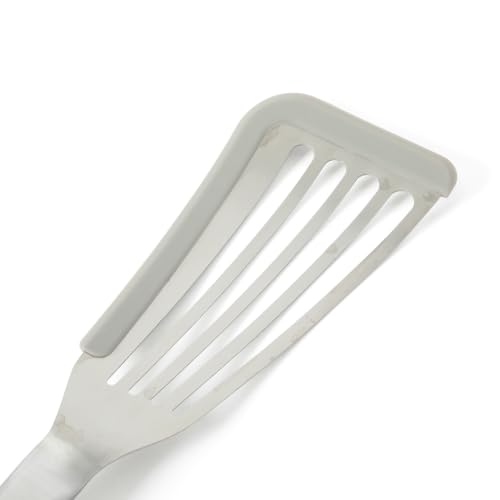 Image of Calphalon Prime Slotted Fish Turner, Kitchen Flipping Spatula, Slotted Spatula, Stainless Steel Slotted Turner with Silicone High-Heat Resistant Handle, Cookware for Flipping and Draining (Taupe)