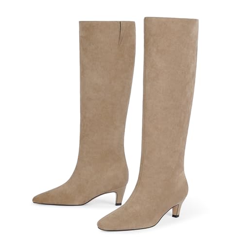 Image of Modatope Knee High Boots Women Square Toe Kitten Heel Tall Boots