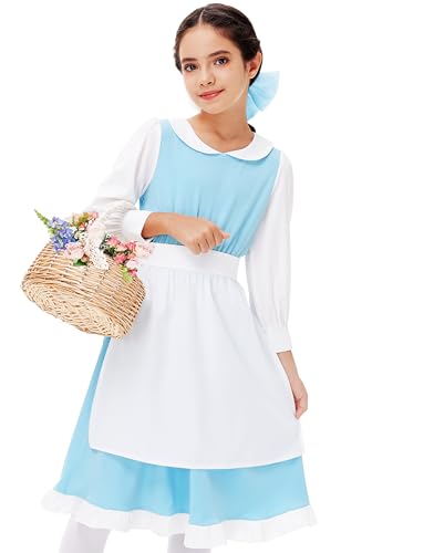 Deerose Adult Kids Blue Dress Halloween Princess Long Sleeve Dresses Maid Beauty Clothes
