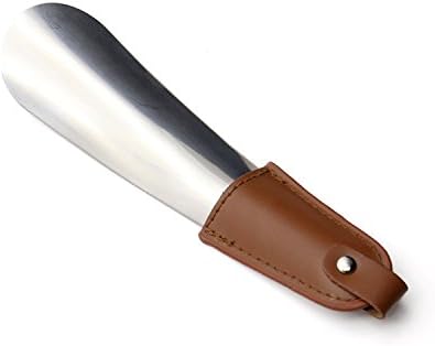 Metal Shoe Horn, 70&17cm/42&17cm Long Handled Shoehorn Stainless Steel Chrome Plated Strong with Hanging Hole, Shoe Horns with Cow Leather Strap, Handmade Chinese Knots