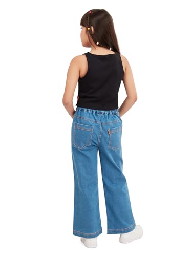 Image of olele Girls Super Jeans Collection for 4-14 Yrs | Stretchable Cotton Denim Trousers | Blue Jeans for Kids | Baggy Denim Pants | Cargo Pants for Girls