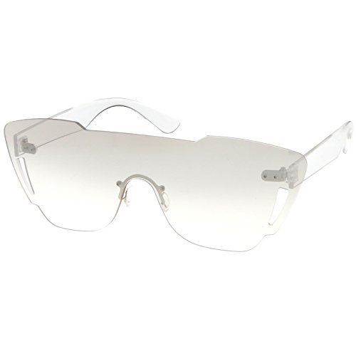 zeroUV - Oversize Rimless Cutout Thick Arms Tinted Mono Lens Shield Sunglasses 73mm2