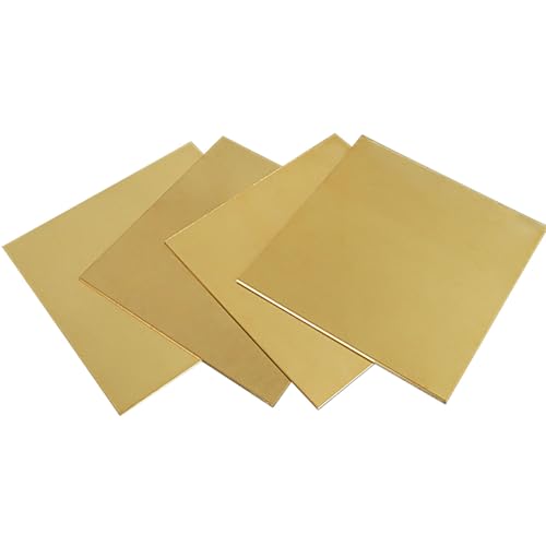 COYOUCO 4 Sheets of Thickness 1.5mm Brass Plate Easy-to-Cut Metal Sheets for DIY Projects, Electrical Engineering, and Crafting,100mm*200mm