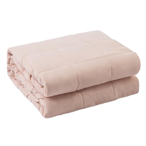 ZonLi Weighted Blanket for Adults (48"x72", 15lbs, Light Pink) Twin Size High Breathability Heavy Blanket, Soft Material with Premium Glass Beads