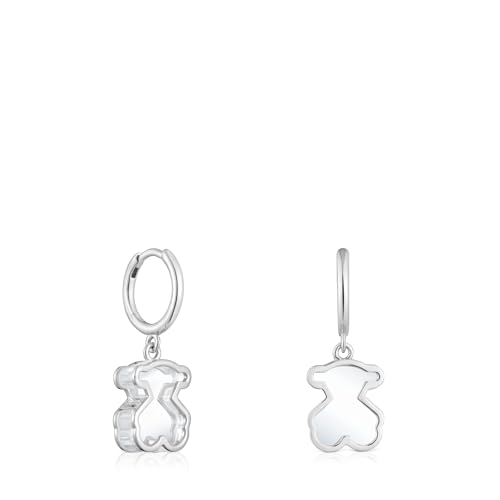 TOUS Pendientes de Aro para Mujer de Plata de Primera Ley y Metacrilato Blanco, Colección Galaxy