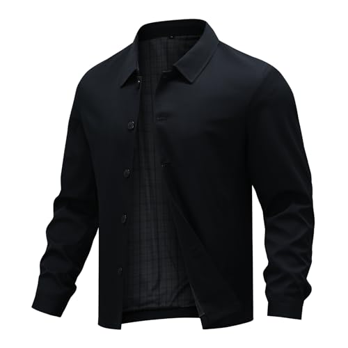 Image of Allthemen Mens Lightweight Bomber Jacket Business Casual Lapel Button Coat Outdoor Windbreaker Jackets Navy Blue 4XL