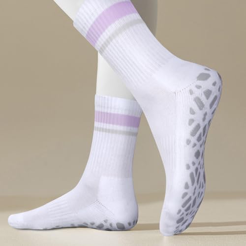 Pilates Socks for Women, Non Slip Yoga Socks Wicking Cushioned Grip Socks for Barre Barefoot Workout Hospital, 3 Pairs4