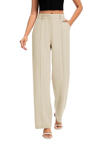 FUNYYZO Women Long Dress Pants High Waisted Work Pants Dressy Casual Straight Leg Elastic Waist Trousers