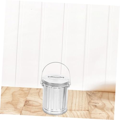 Basurero pequeño rectangular de hojalata con asa miniatura 7