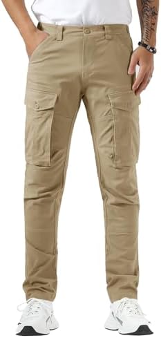 Plaid&Plain Men's Cargo Pants Slim Fit with Articulated Knees