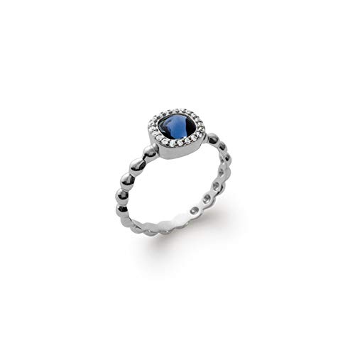 Bague anneau argent 925 bleu saphir femme avec pierre synthétique 9mm et zirconium