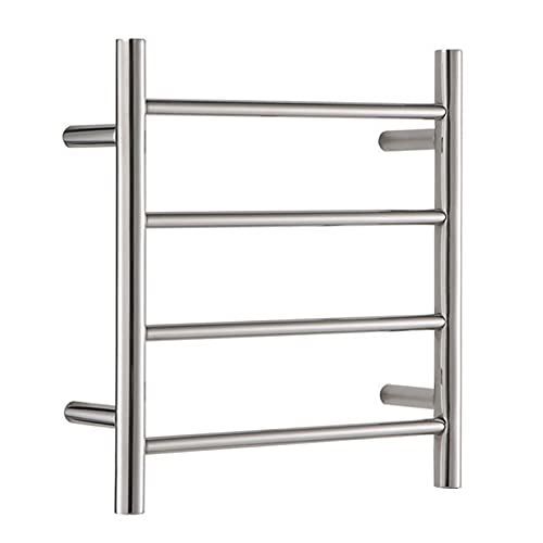 ZQFIDFYR Towel Warmer Drying Rack Electric 50W Heated Towel Rack with 4 Round Polished Bar, Bathroom Space Saving Wall-Mounted 304 Stainless Steel Heated Towel Rail (Hardwired)