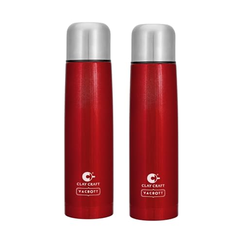 Image of Clay Craft VACBOTT Terra Double Walled 18 Hours Hot and 24 Hours Cold Water Bottle-1000ML, 2-Piece(Red) Leak Proof|Easy to Carry|Gym Bottle|Home|Kitchen|Hiking|Travel Bottle|BIS Certified
