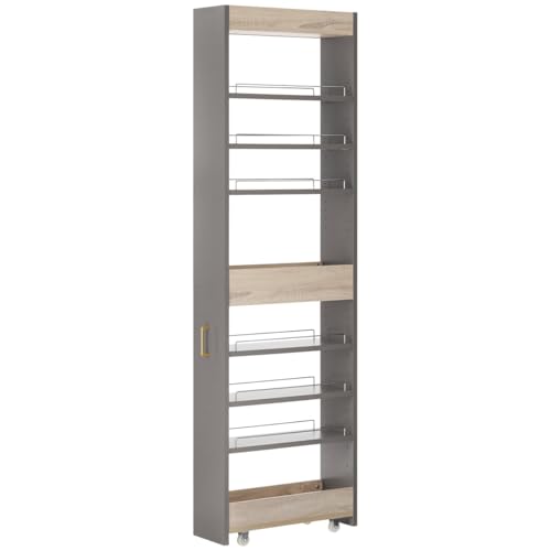 ぼん家具 [完成品+設置] すき間収納 キャスター付き 幅20cm ワゴン ハイタイプ ストッカー スリムラック 調味料ラック サイドラック PUTUPUTU グレー