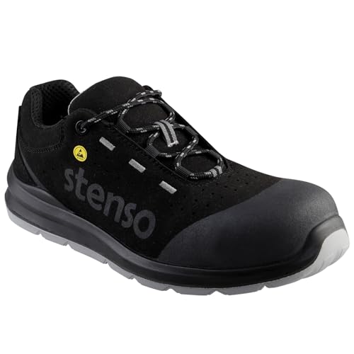 Stenso Jett Black Low MF S1PL MF ESD Arbeitsschuhe Herren Sicherheitsschuhe Damen - Leicht Atmungsaktiv Antistatische Innensohle rutschfeste PU/PU-Sohle Verbundkappe 200J Schutz Schwarz 49