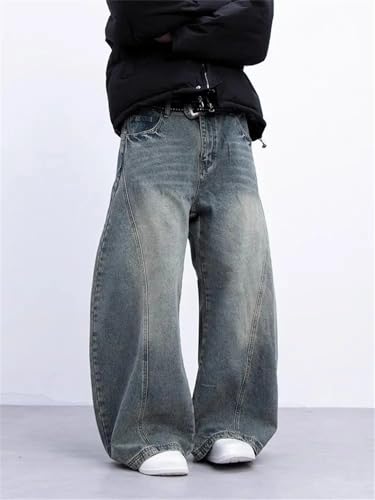 Men Personalized Straight Tube Washed Jeans Couple Loose Bent Knife Casual Pants3