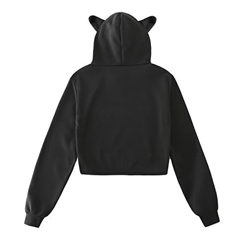 Anime Women Long Sleeve Hoodie Pant Set Pullover Sweatshirt Loose Casual Two Piece Hoodie Suit Cat Ear Tracksuit (Black A,Xl,X-Large) #TOP4