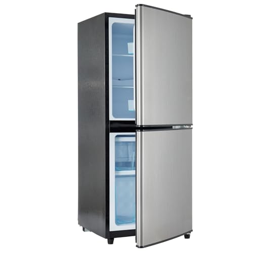 Sweiko Réfrigérateur Congélateur 106L, Mini Frigo 60/46L, 7 Niveaux, -25°C, Porte Inox, Silencieux 45dB, refrigerateur compact pour Bureau et Maison...
