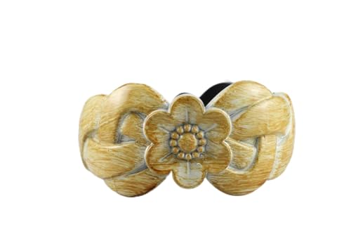 Brown White Bracelet Carved Wood Look Plastic Hinged Wide Cuff
