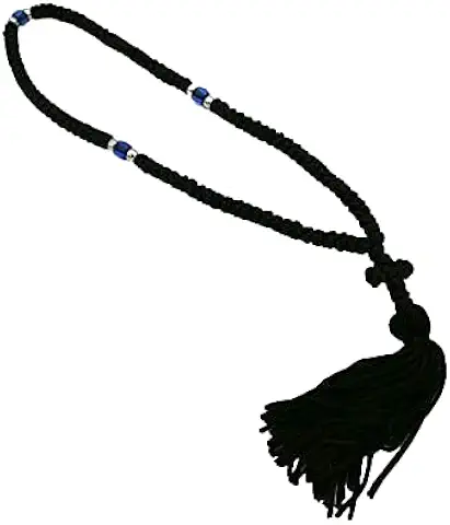 Blessed handmade 100 knots prayer rope black with blue beads from Mount Athos