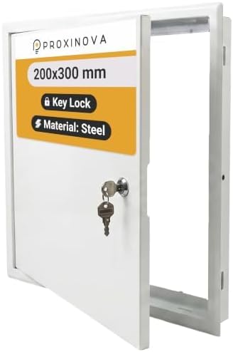PROXINOVA Revisionsklappe Trockenbau 20x30 Metall mit Schlüsselschloss, Wartungsklappe Weiß für Wand und Decke, Serviceklappe aus Stahl als Inspektionsklappe für Sicherungskasten,
