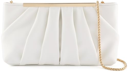 Image of Beige Clutch Purse Dressy Pleated Formal Evening Bag Simple Classy Handbag for Women