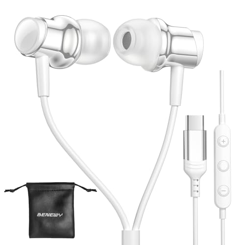 USB C Headphone for Samsung S25 S24 S23 Ultra FE S22 A55 A54 Wired Earbuds Magnetic in-Ear Type C Earphone with Mic Volume Control Stereo Noise Canceling Earbud for iPhone 17 Air 16 15 Pro Max Pixel 9