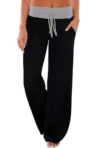 Image of Elsofer Women's Comfy Lounge Pants with Pockets Soft Wide Leg Pajama Pants Drawstring Palazzo Pants for Sleep, Casual Wear