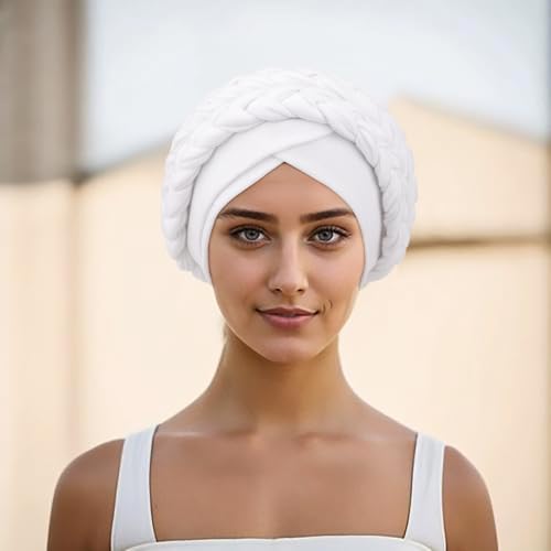 Image of DRESHOW African Women Turban Caps Cotton Beanie Twist Headscarf Pre-Tied Double Twisted Braids Wrap Hat Chemo Cancer Cap